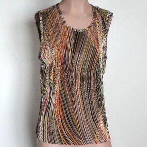 Plisse' Abstract Polyester Pleated Blouse Top sz L